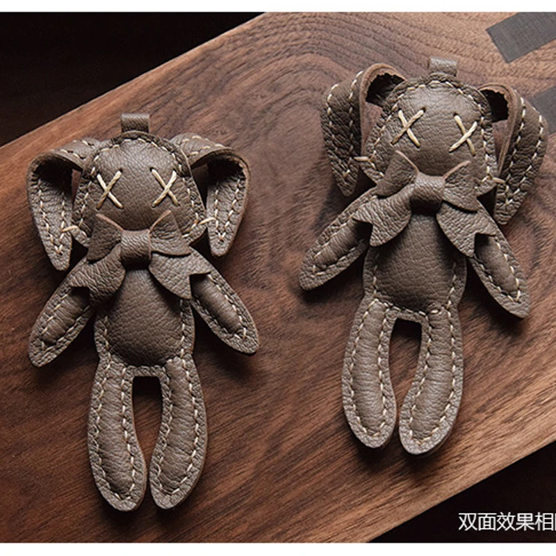 Handmade Leather Cute Rabbit Bag Charm Easter Bunny Keychain Key Ring with Gift Box