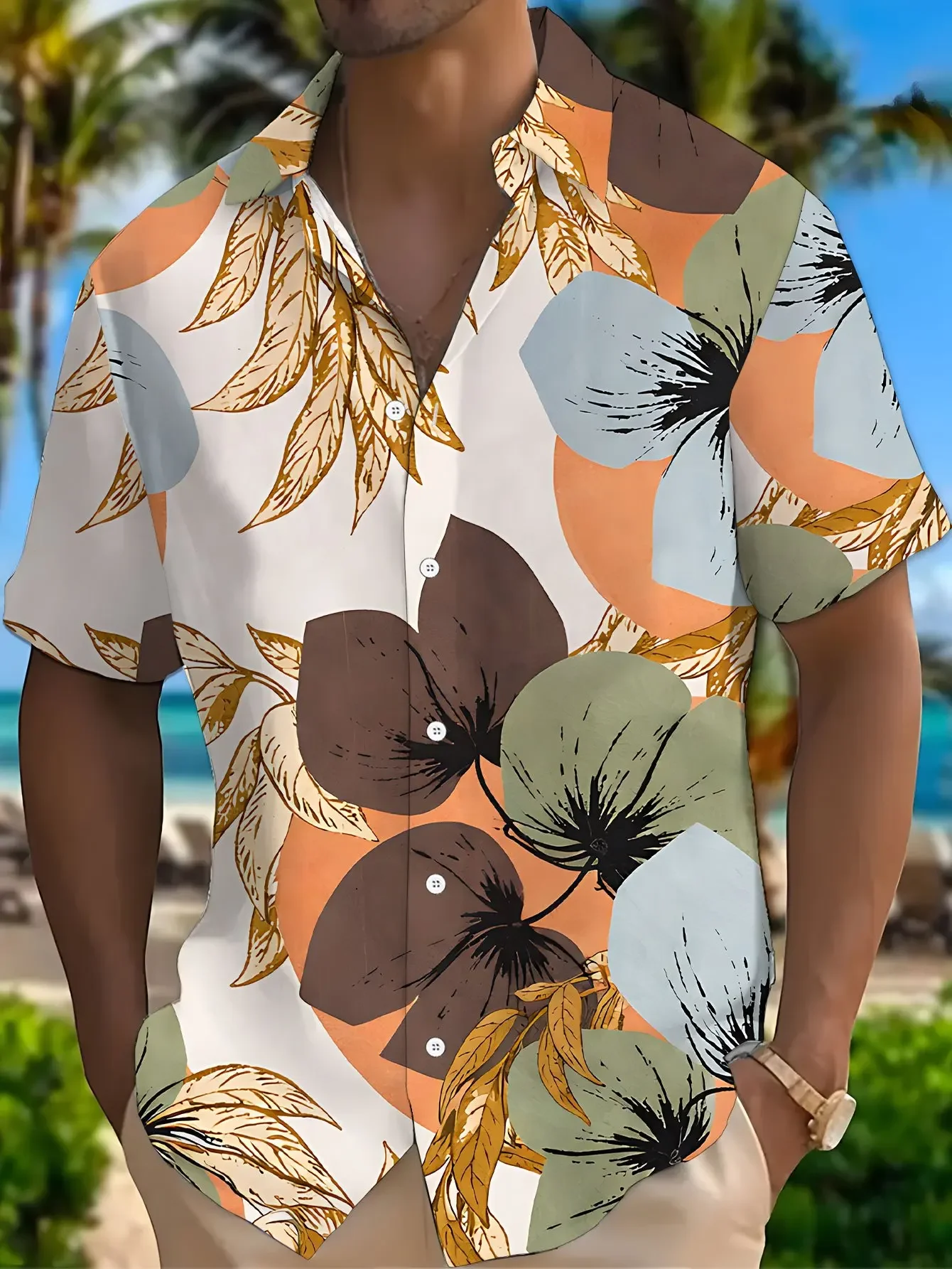

Men's Casual Summer Shirt Hawaiian Man Short Sleeve Fashion Tropical Print Lightweight Beach Party Outfit Tops