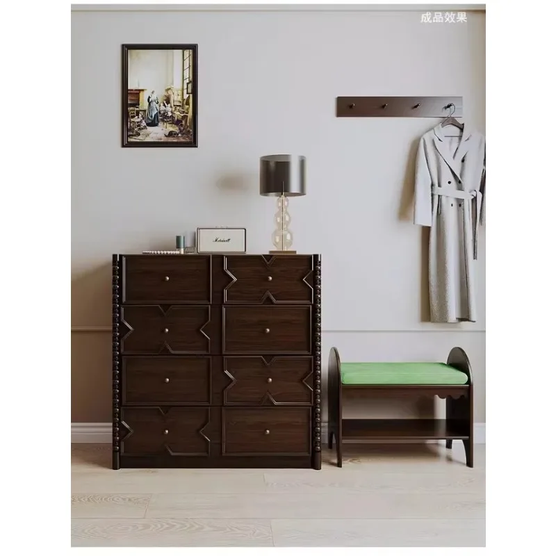HYS solid wood telescopic shoe cabinet household entrance storage cabinet integrated against the wall indoor decorative porch