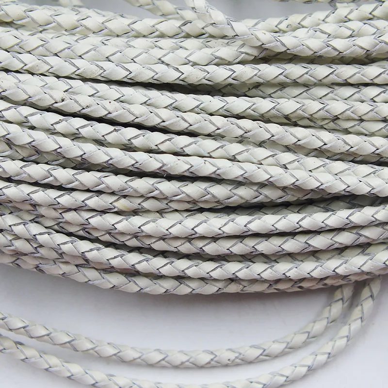 

50 Meters Perfect High quality natural 3mm white braided genuine leather cord