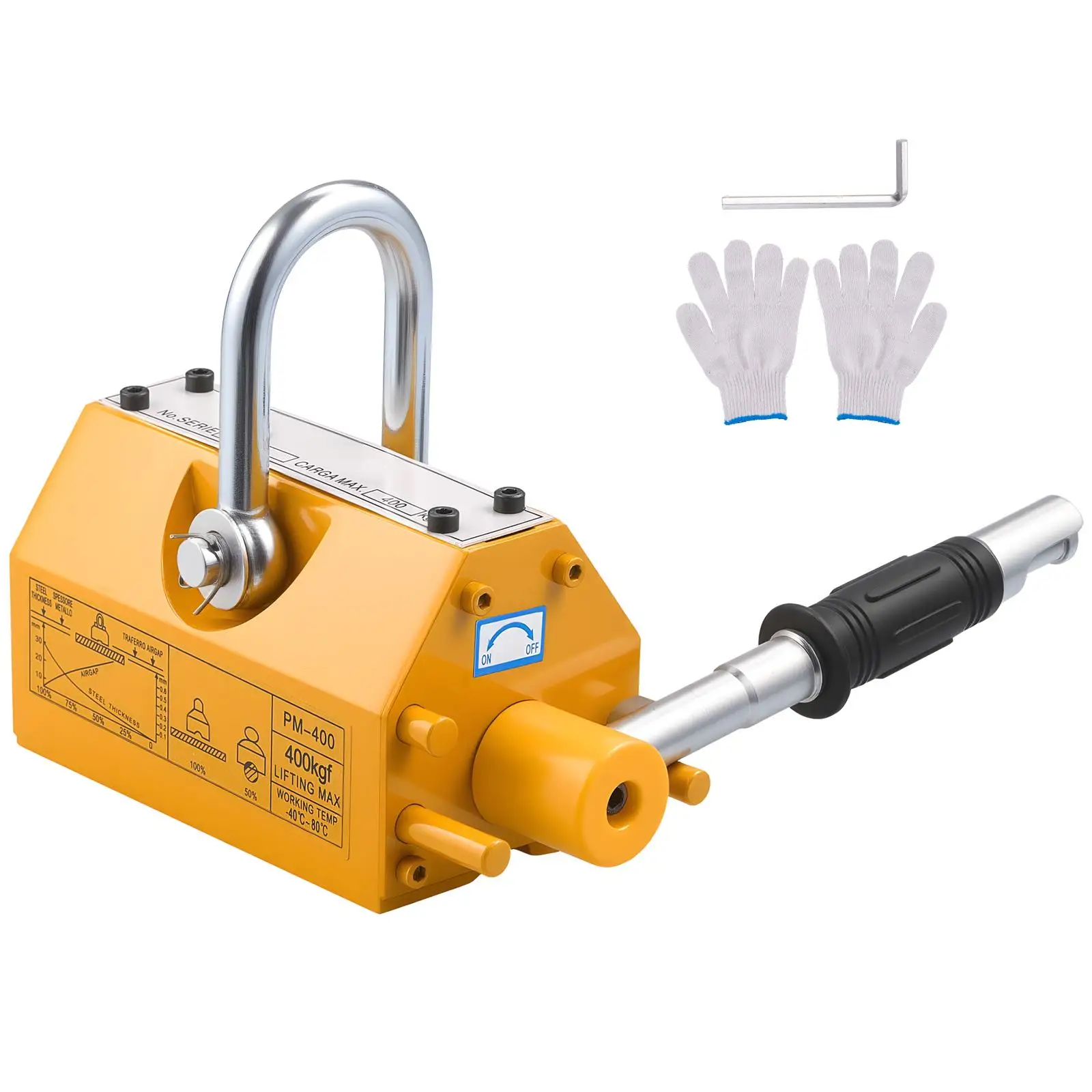 Permanent Magnetic Lifter 880 lbs Pulling Capacity N42 Neodymium for lifting Magnet with Release Handle and Steel Hook for Shop Crane Hoist and Plate Steel Board