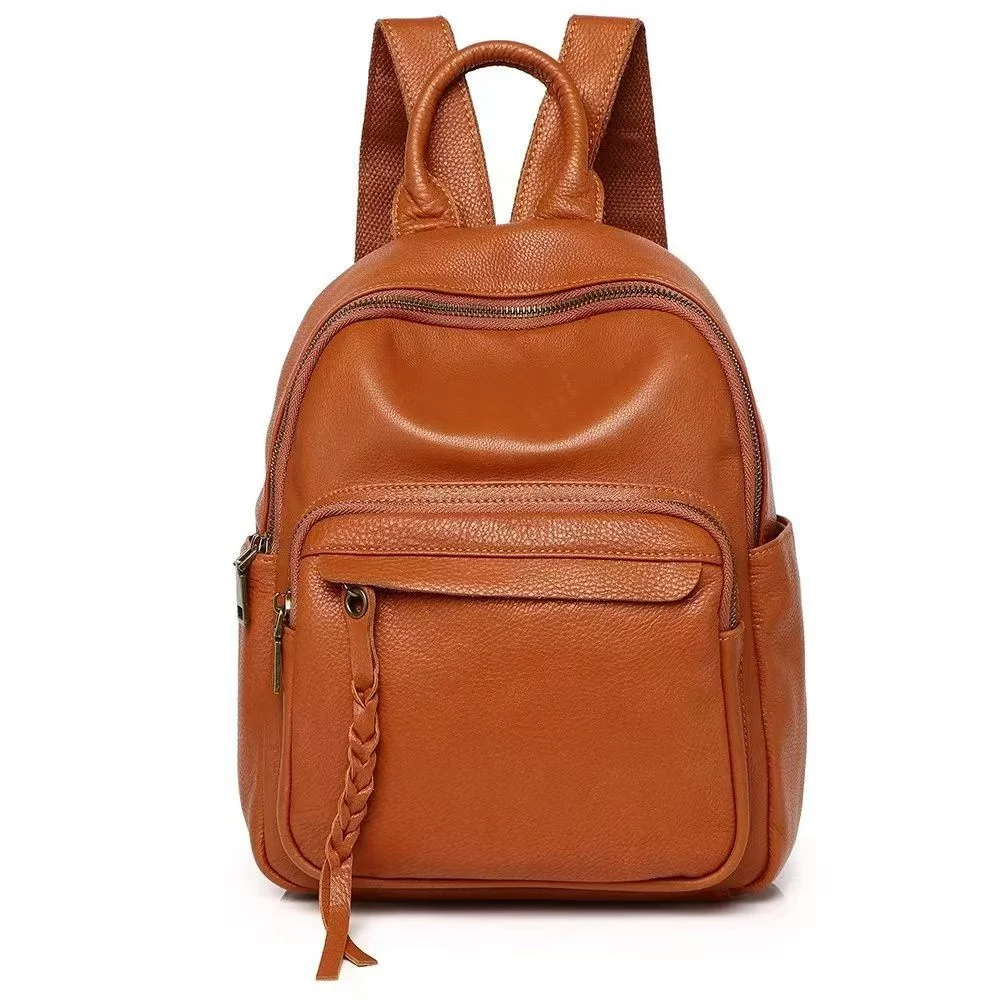 Vintage Ladies Genuine Leather Backpack Casual Daily Use Real Cow Leather Bagpack 2026 Cowhide Travel School Bag