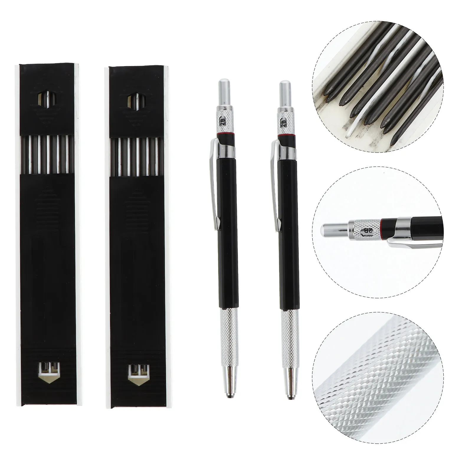 2Sets Marking Pen Mechanical Pencil Tough Automatic Lead Pencils for Carpenters Builders Draft Drawing Marking Office Essential