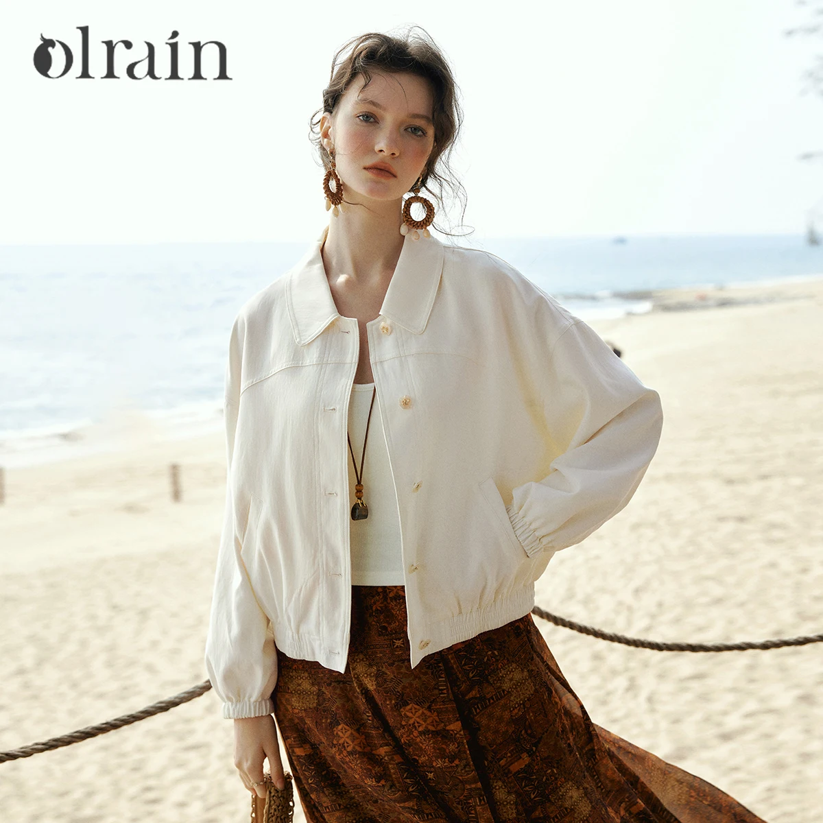 OLrain Elegant Women Jackets Solid Long Sleeve Ruched Hem Coats Spring 2026 Vintage Turn-down Collar Ladies Jacket GO58CW002680