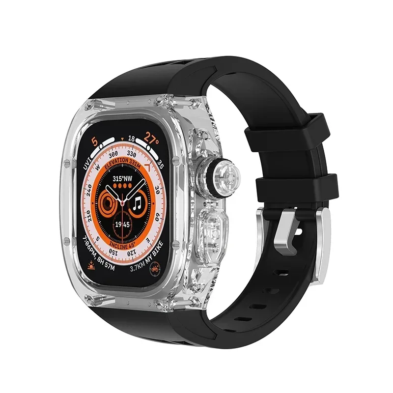 Kit de modificación transparente para IWatch Series, funda de lujo de 49mm + banda de goma para Apple Watch Ultra 49MM, accesorios de correa deportiva