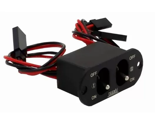 CNC Dual Power Switch Module for RC Airplane 15A  Max 20A Double Toggle Battery Switch, FUTABA Plug, Independent 2-Circuit Power