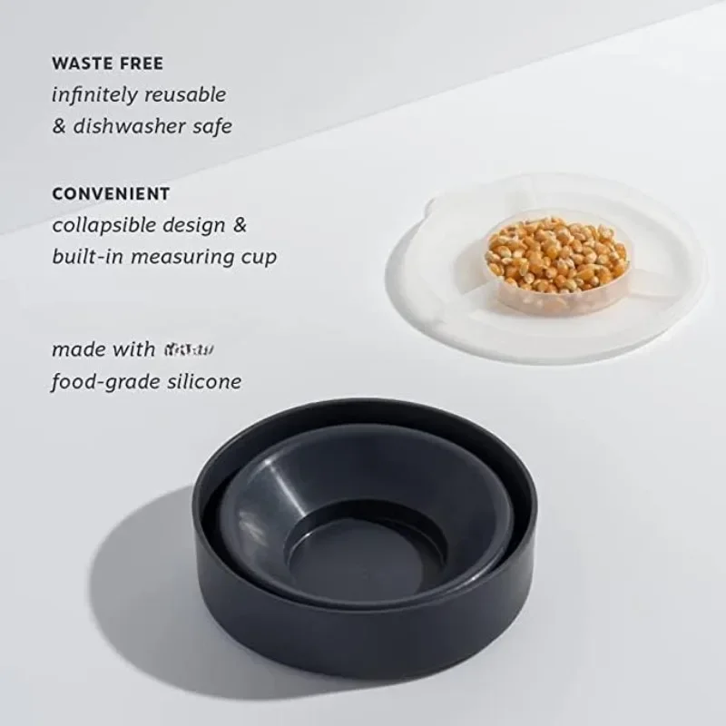 Microwave Silicone Popper Maker | Black | Collapsible Bowl w/Built in Measuring,Waste Free, 9.3 Cups of Popped Popcorn