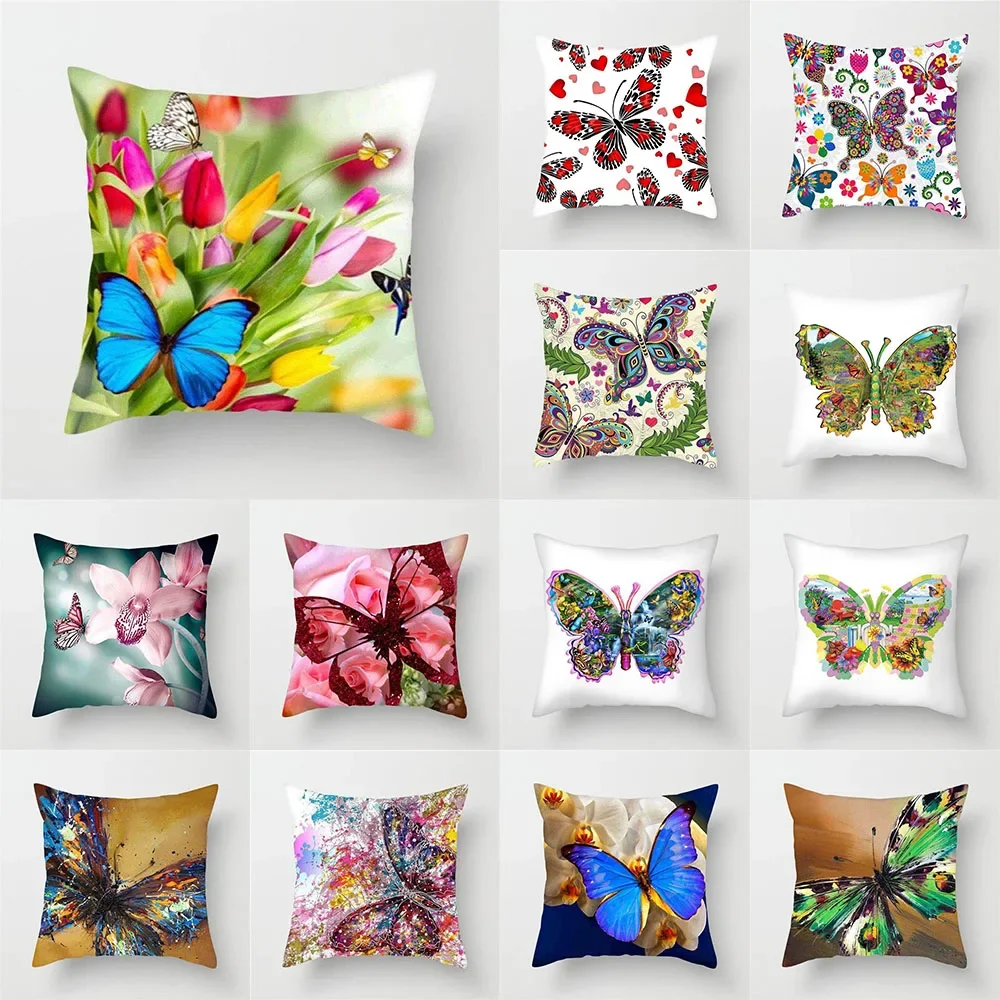 

Colored butterfly printed pattern cushion cover for home living room sofa and chair decoration square polyester pillowcase