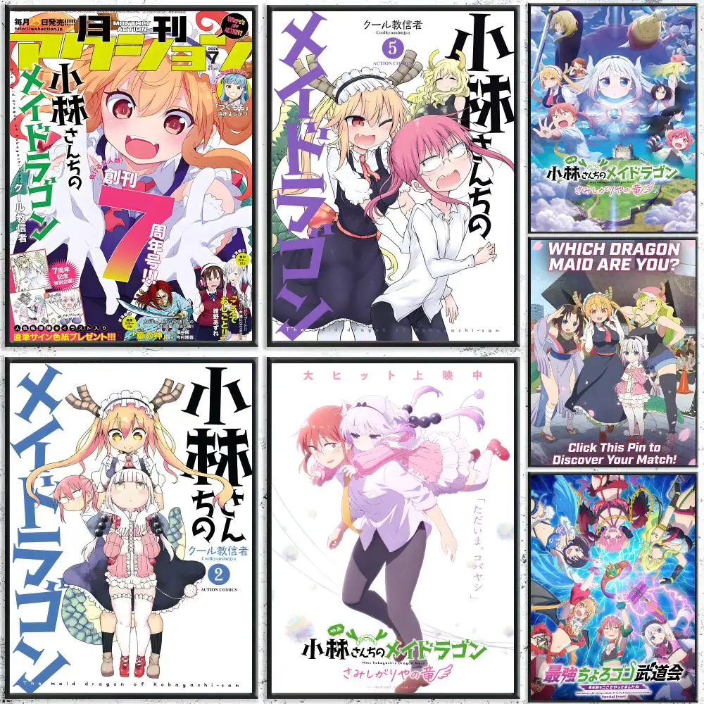 Anime Miss Kobayashi's Dragon Maid Poster Self-Adhesive Waterproof Wall Stickers Coffee Bar Home Wall Decor