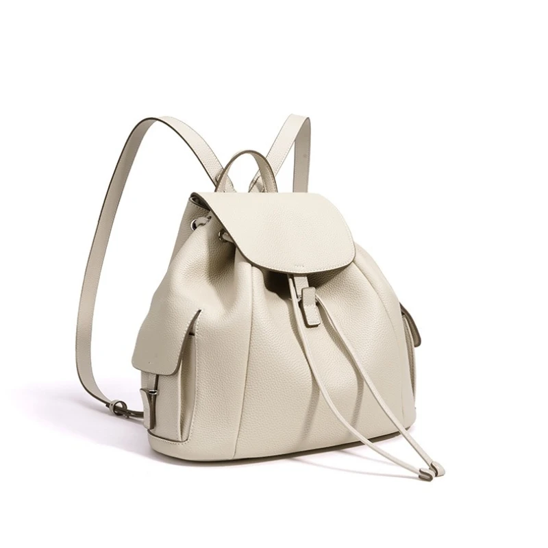 

Niche Design Genuine Leather Backpack Simple And Casual Versatile For Work And Commuting Large Strawstring Backpack For Women