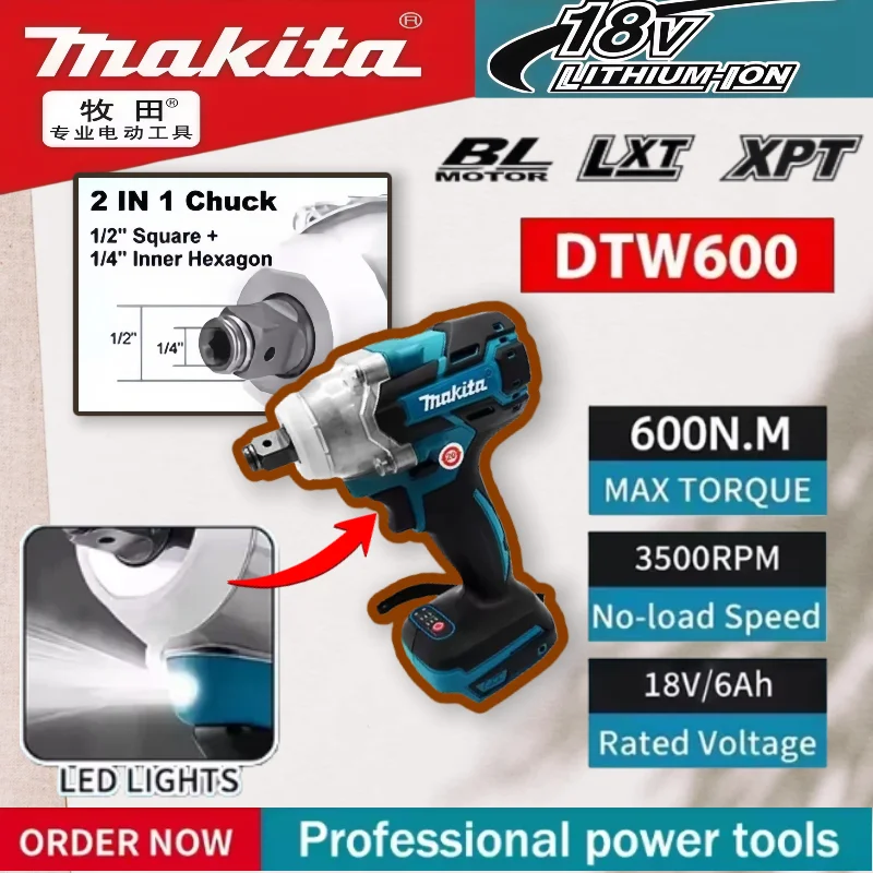 

Makita DTW600 Аккумуляторные электроинструменты для ремонта автомобилей Бесщеточный электрический ключ Ударный ключ Перезаряжаемый ключ с высоким крутящим моментом