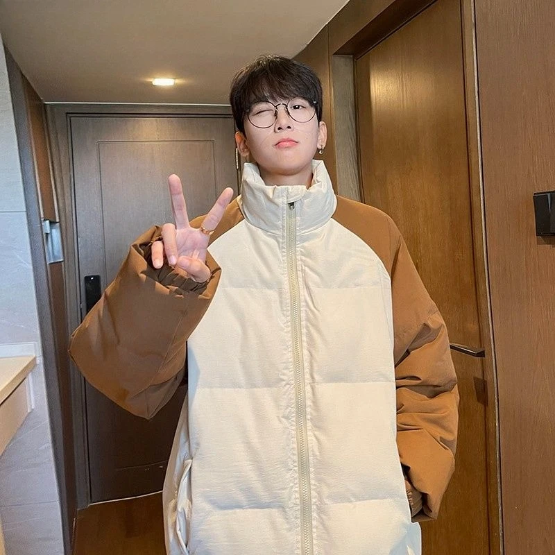 الرجال شتاء 2025 الأفوكادو الأخضر راجلان كم سترة قطن الوقوف طوق معطف دافئ خمر النمط الأمريكي الشارع الشهير ملابس خارجية