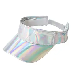 Men Women's Fashion Shiny Laser PU Sun Visor Cap Hip-Hop Dancing Sportswear Golf Tennis Ajdustable Silver Black Pink