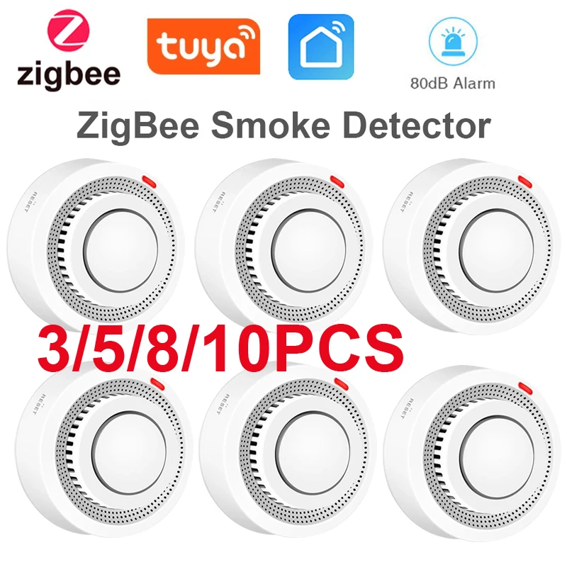 Tuya-Zigbee Smoke Detector para Casa, Cozinha Segurança, Safety Prevention Sensor, Sound Alarm, Trabalhar com Zigbee Hub, Smart Life App