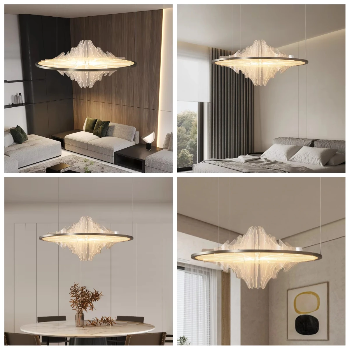 *(2-piece set)Minimalist LED Home Luxury Eye Protection Acrylic Round Ceiling Lighting Lamp Nordic Pendant Light for High Ceilin