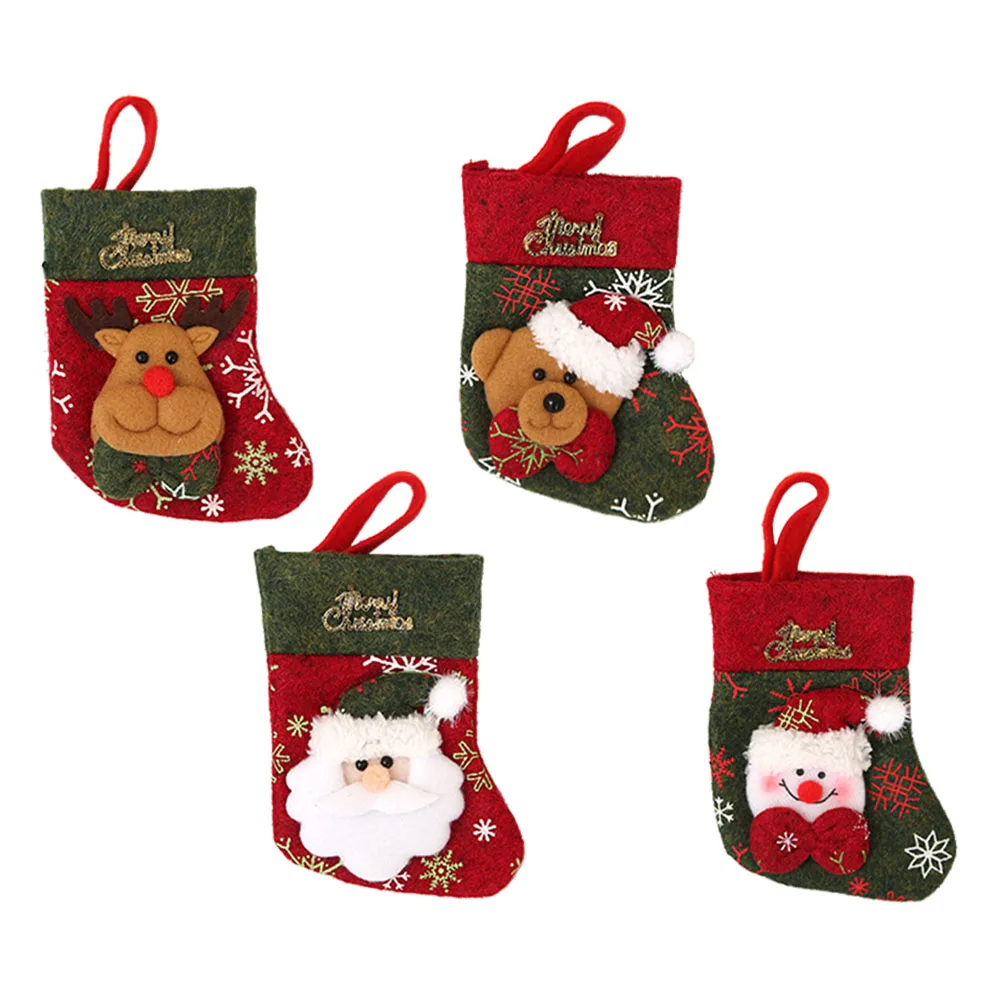 

4pcs Christmas Sock Knife Fork Sleeve Tableware Organizer Holiday Decor Silverware Holder Knitting Stocking For Tree Door Window