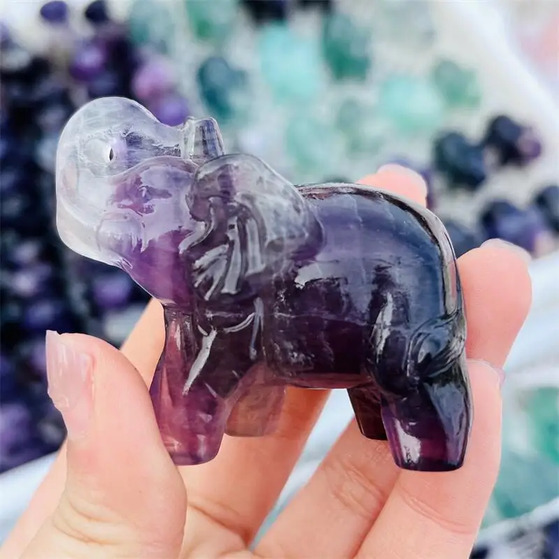 Natural Purple Fluorite Elephant Carving Animal Crafts Healing Crystal Stone Feng Shui Home Decoration Gift 1PCS