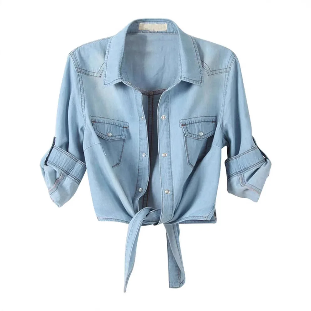 

European and American Women's Clothing Large Size Lace-up Knotted Medium Sleeve Shawl Korean Women's Short Jacket Fashion Denim