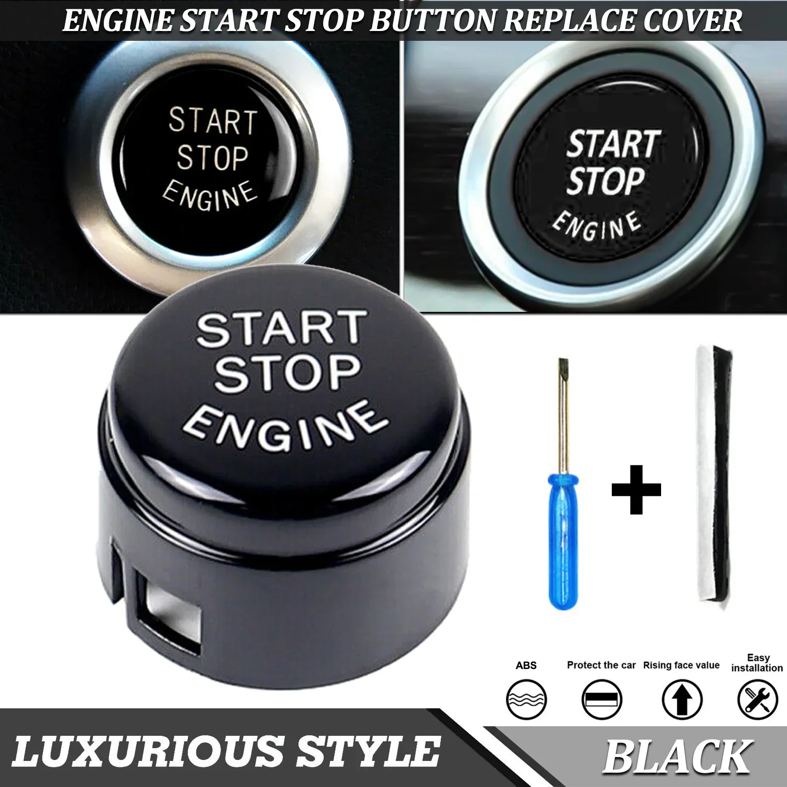 Start Stop Button Engine Ignition Switch Replacement Cap Cover For BMW  X1 X2 X3 X4 X5 X6 1 2 3 4 5 6 7 Series (Black)