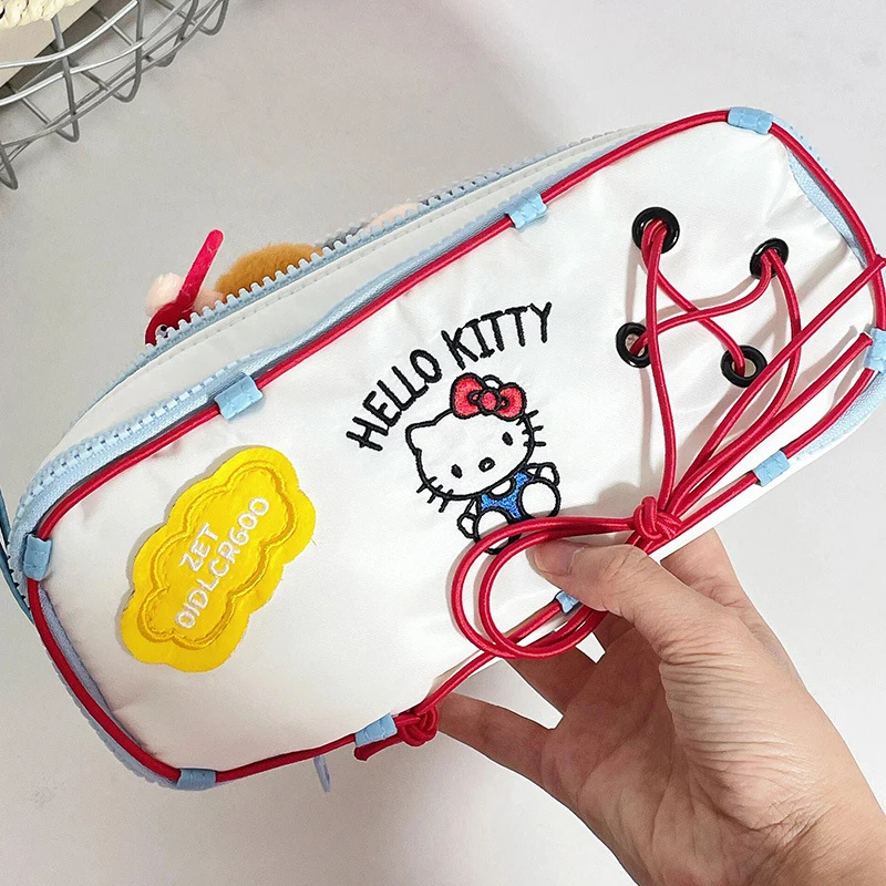 Śliczny sznurek Hello Kitty haftowany piórnik kosmetyczka o dużej pojemności etui na długopis pudełko do przechowywania artykułów piśmienniczych przybory szkolne