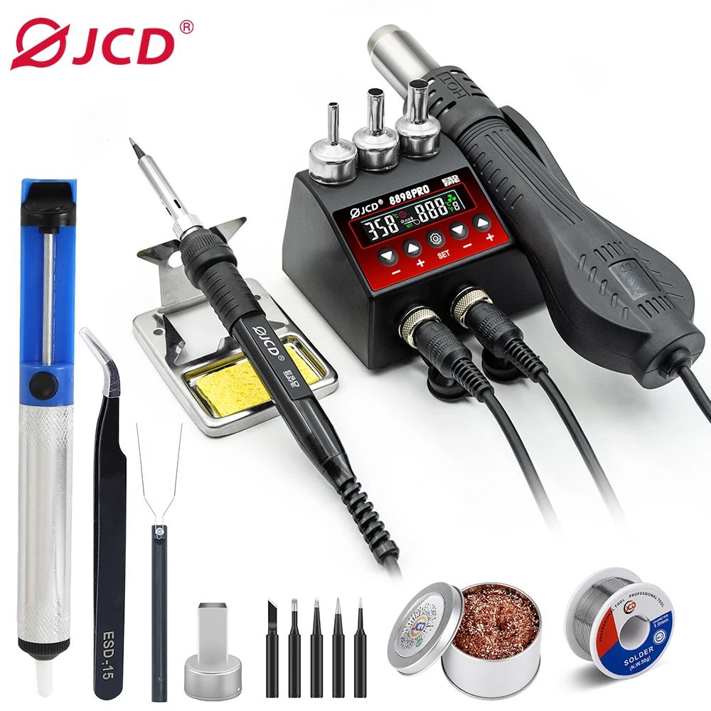 JCD SMD Soldering Station With Pluggable Hot Air Gun Soldering iron BGA Rework Station Phone Repair Welding Station