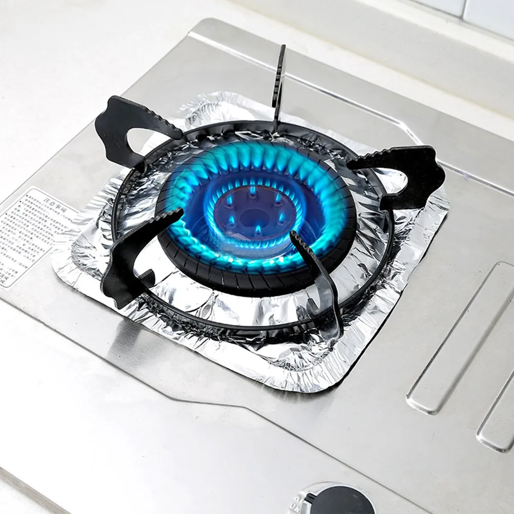 

60PCS Heat Resistance Aluminum Foil Stove Burner Covers Gas Oven Covers for Gas Stove Liners Oil Proof Cleaning Pad (Square)