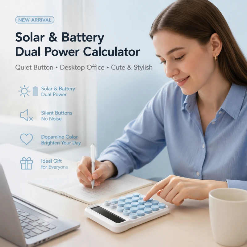 Dual Power Dopamine Silent Calculator Minimalist High Aesthetic Portable Solar Battery Dual Power for Desk Office Student Gift