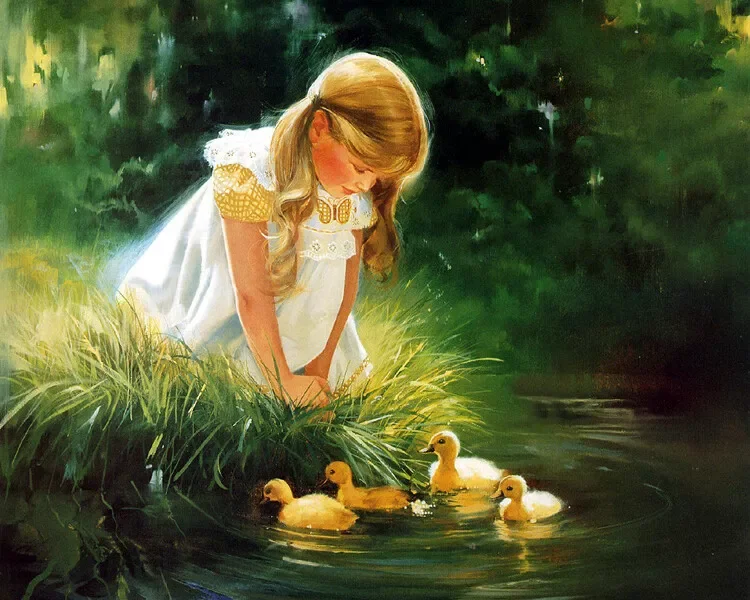 4 ducklings in the river ,Art Picture Print Silk Poster Living Room Decor, Home Wall