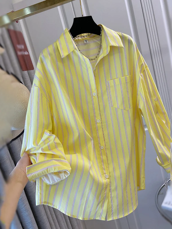 

Свободный крой, корейский полосатый солнцезащитный костюм, тонкая верхняя одежда, повседневный легкий кардиган, повседневная одежда, женская одежда irt