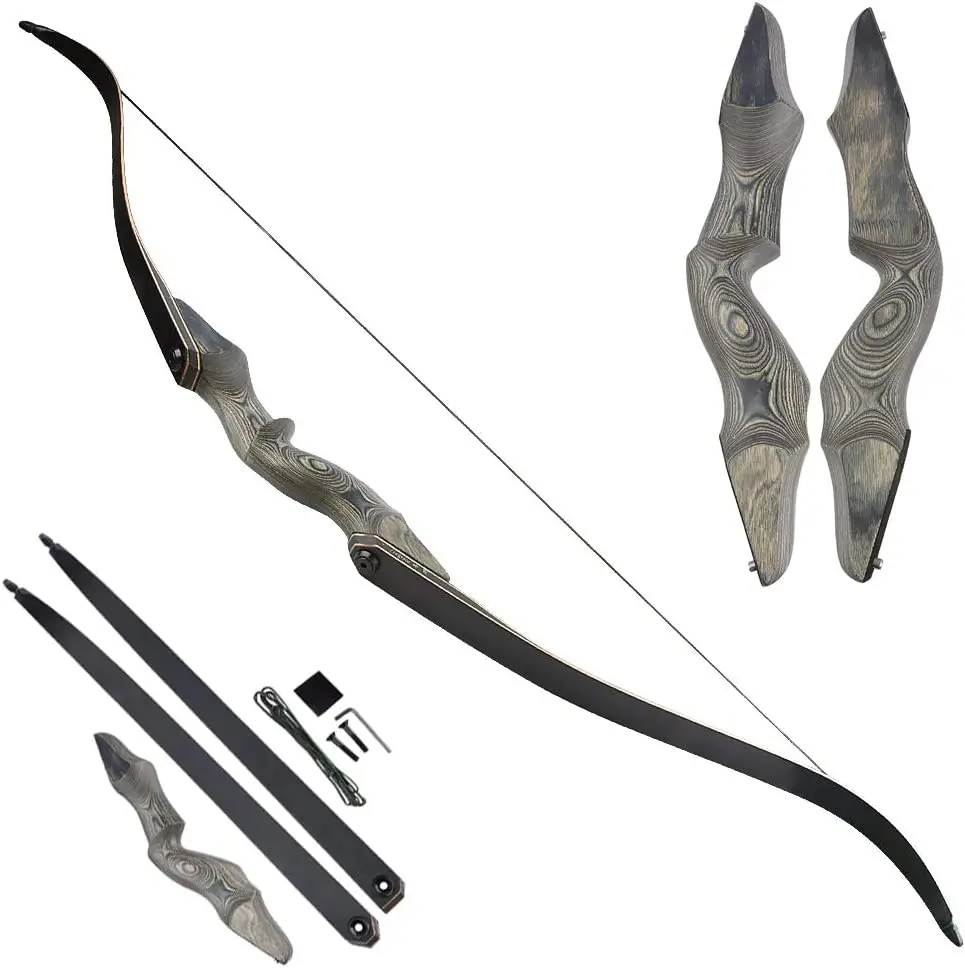 60 Inch Takedown Recurve Bow Archery Traditional Hunting Longbow Kit 30-60lbs with Carbon Arrows for Shooting Target