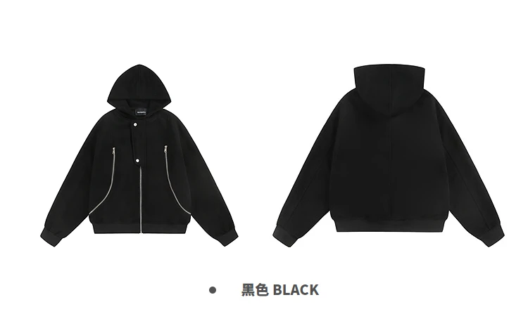 American High Street Fashion Trend Zipper Hooded Cardigan Sweatshirt Loose Casual Design Jacket Unisex