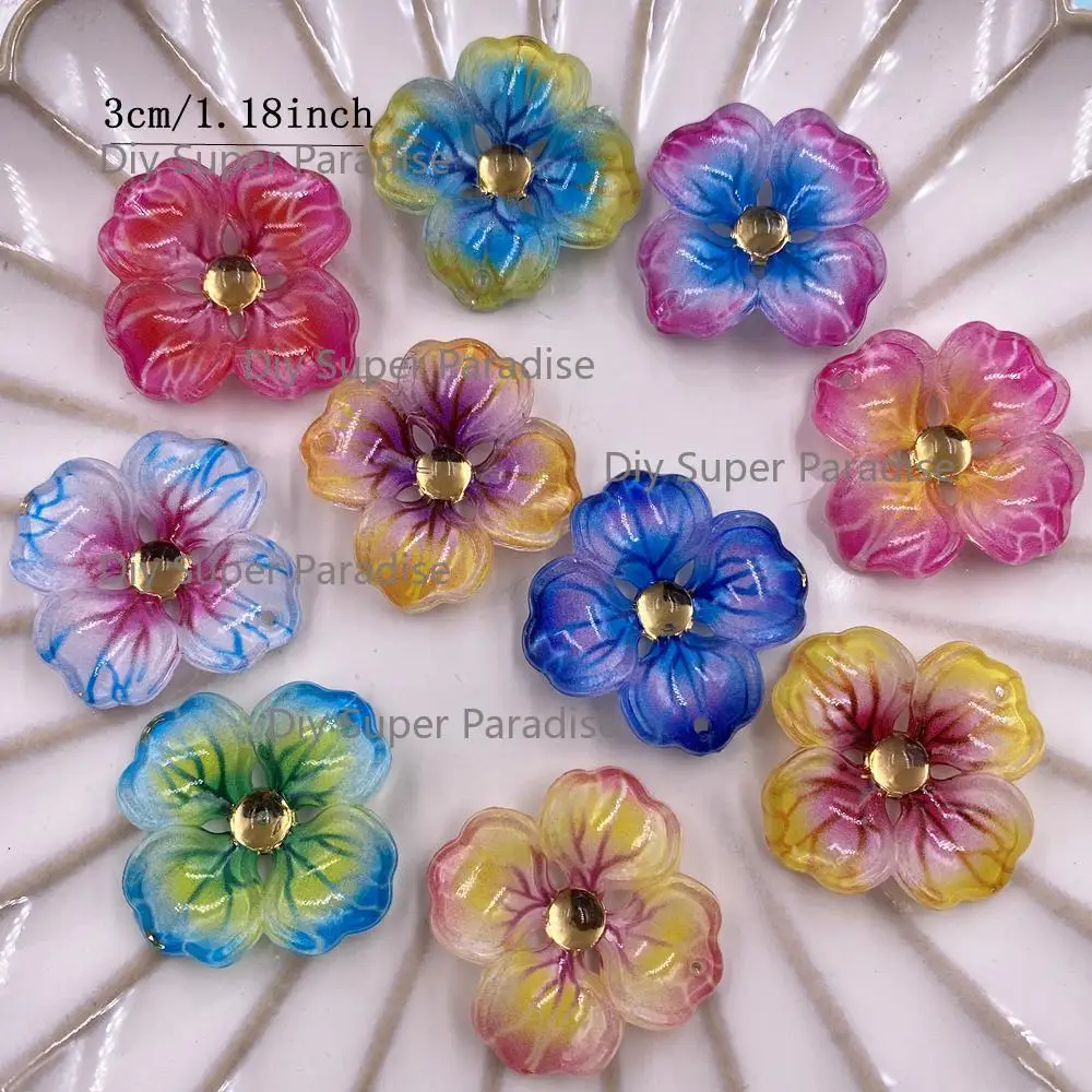 10pcs Colorful Resin Iris Japonica Flatback Rhinestone Flower Figurine DIY 1 Hole Decor Art Scrapbook Jewelry Accessories Crafts