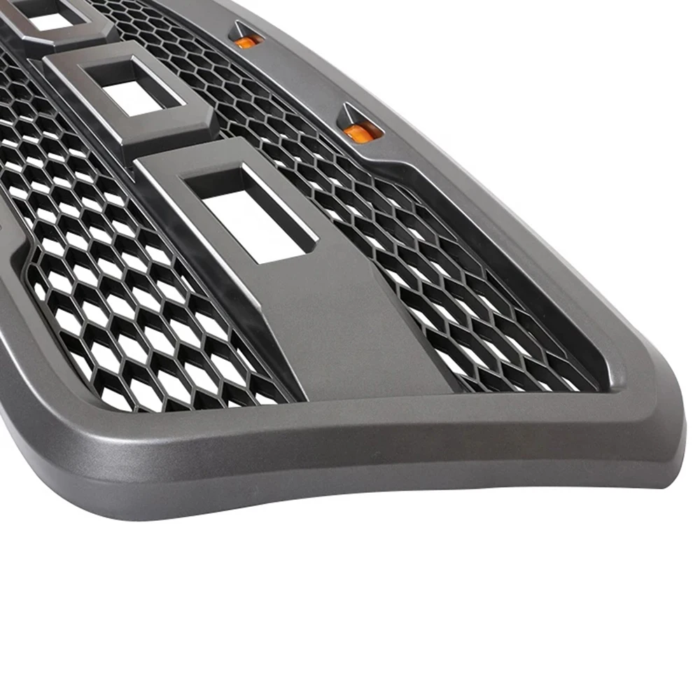 Raptor Style Grey ABS Front Grill Bumper Hood Mesh Grille with Amber LED Lights And+Letters Modified For Ford F150 2004-2008