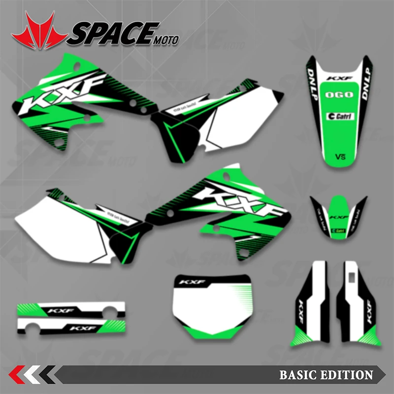 SPACE MOTO Full Graphics Decals Stickers Motorcycle Background Custom Number Name For KAWASAKI KXF 250 KXF250 KX 250F 2004 2005