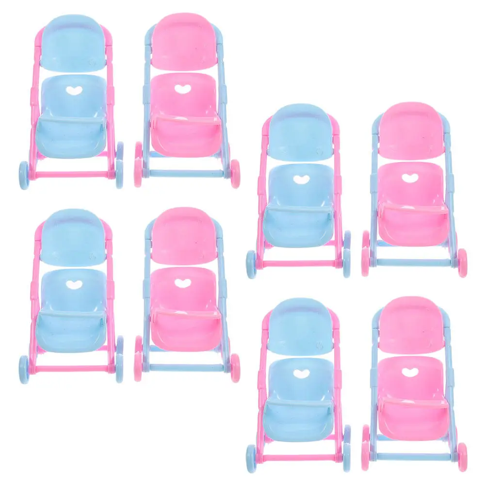 

8Pcs Children Role Play Stroller Miniature Baby Pushchair Lifelike Pretend Play House Accessory Simulation Dollhouse Furniture