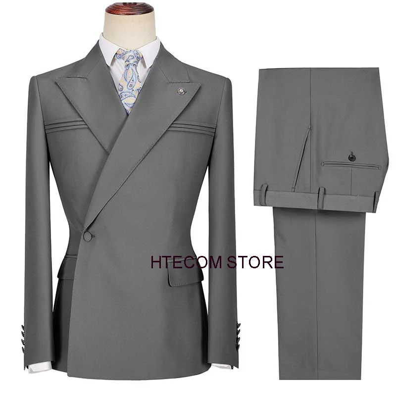 

Formal Blazer Sets for Men 2 Piece Fashion Solid Color Suits Jacket with Trousers Wedding Tuxedos Bridesmen Wear Classic Style