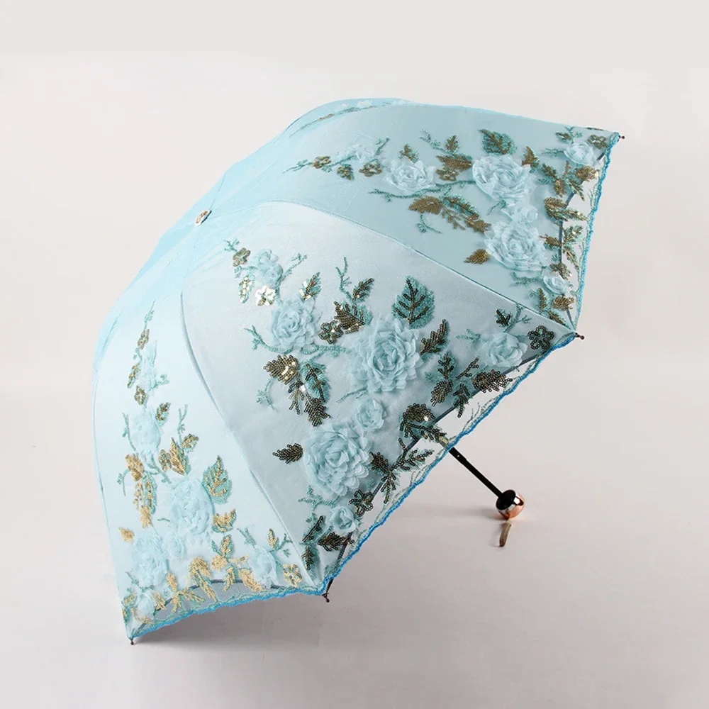 Lace Up Flower Umbrella For Women Summer Parasol Folding Sun Garden Uv Umbrella Portable Lady Beautiful Beach Paraplu Rain Gear