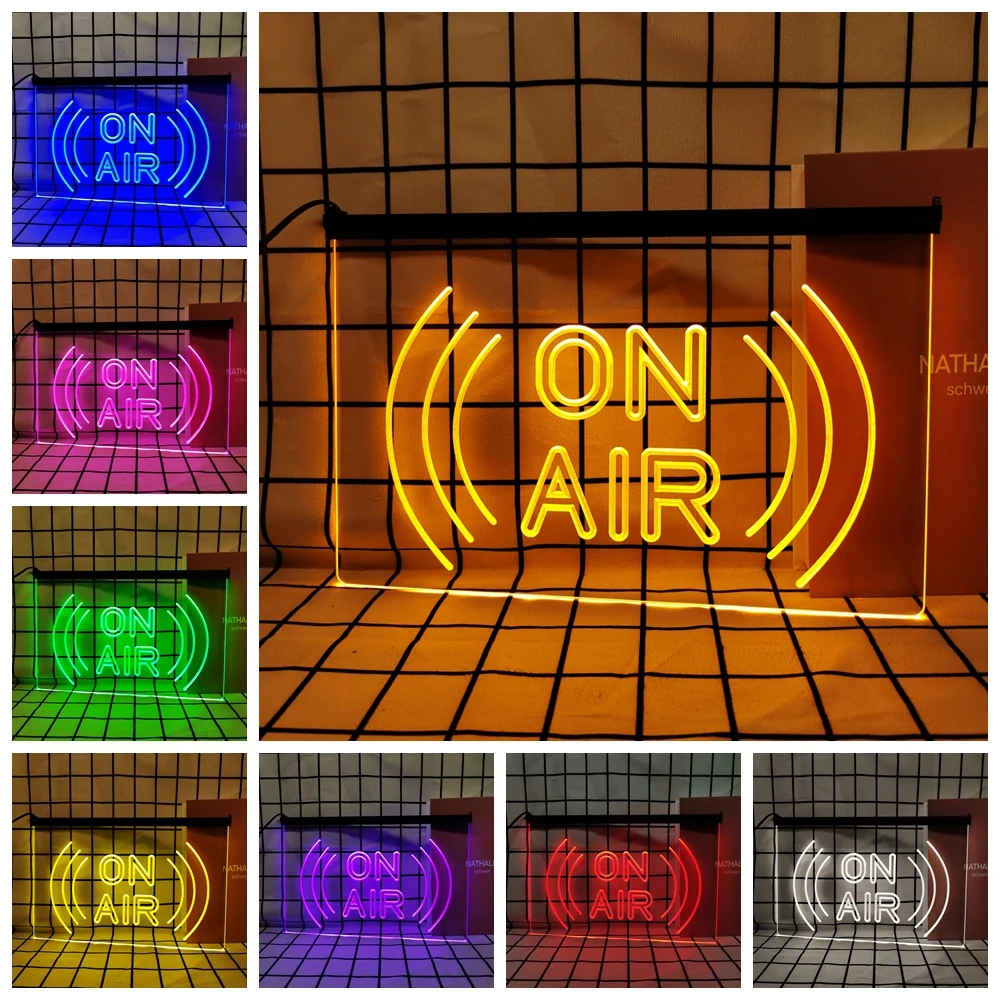 On Air Wave-Retro LED Neon Sign Home Decor with Vintage Plaques and Posters for Room Office Farmhouse