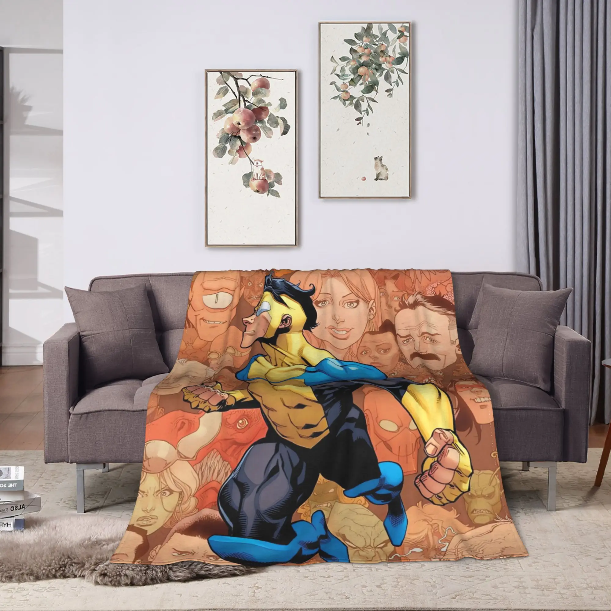Invincible Hero Character Collage Blanket Quality Super Warm  Throw Blanket Winter Travel Outdoor Fluffy Bedspread