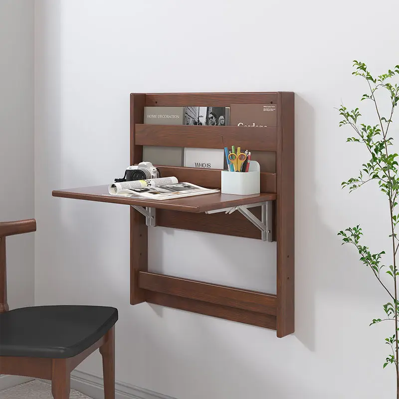 Solid wood wall-mounted folding desk hanging desk hanging learning bookshelf small bedroom study room