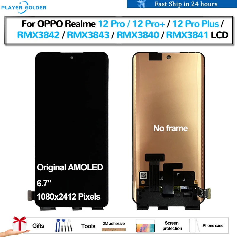 Original AMOLED For OPPO Realme 12 Pro 12 Pro+ 12 Pro Plus RMX3840 Pantalla lcd Display Touch Panel Screen Digitizer Assembly