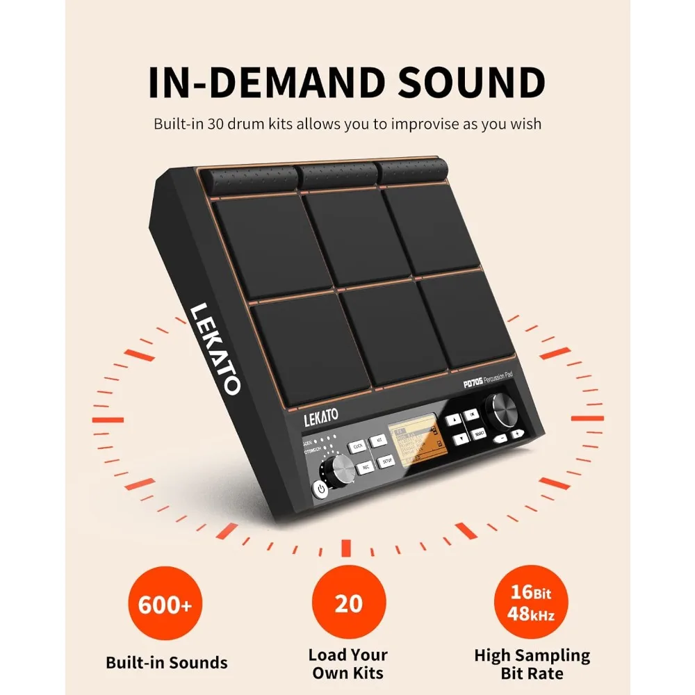 

Percussion Sample Pad, Electric Drum Pad with 9 Velocity-Sensitive Drum Pad, 592+ Sounds, Electronic Drum Set Pad Multipad