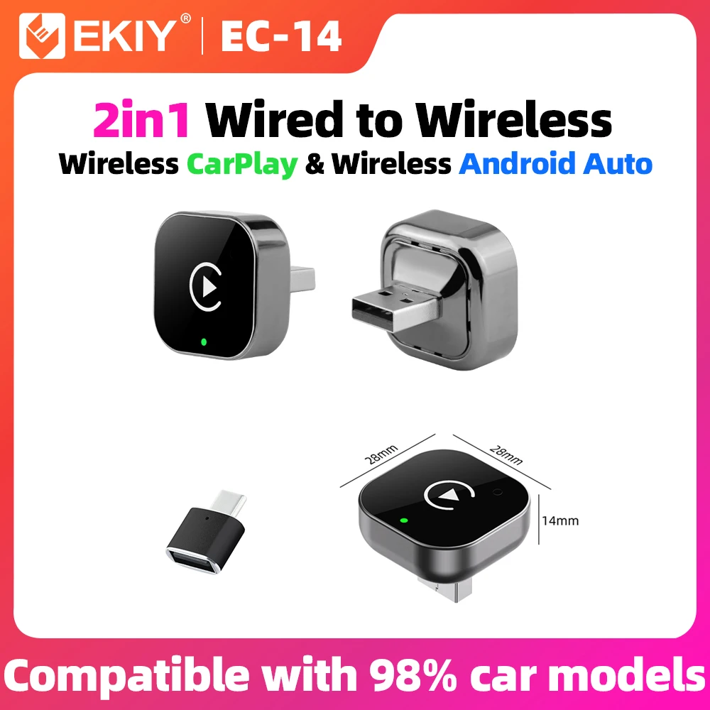 

EKIY 2in1 Wireless CarPlay Dongle Беспроводной Android Auto адаптер AI Smart Box Автомобильные интеллектуальные системы для автомобиля с проводным CarPlay