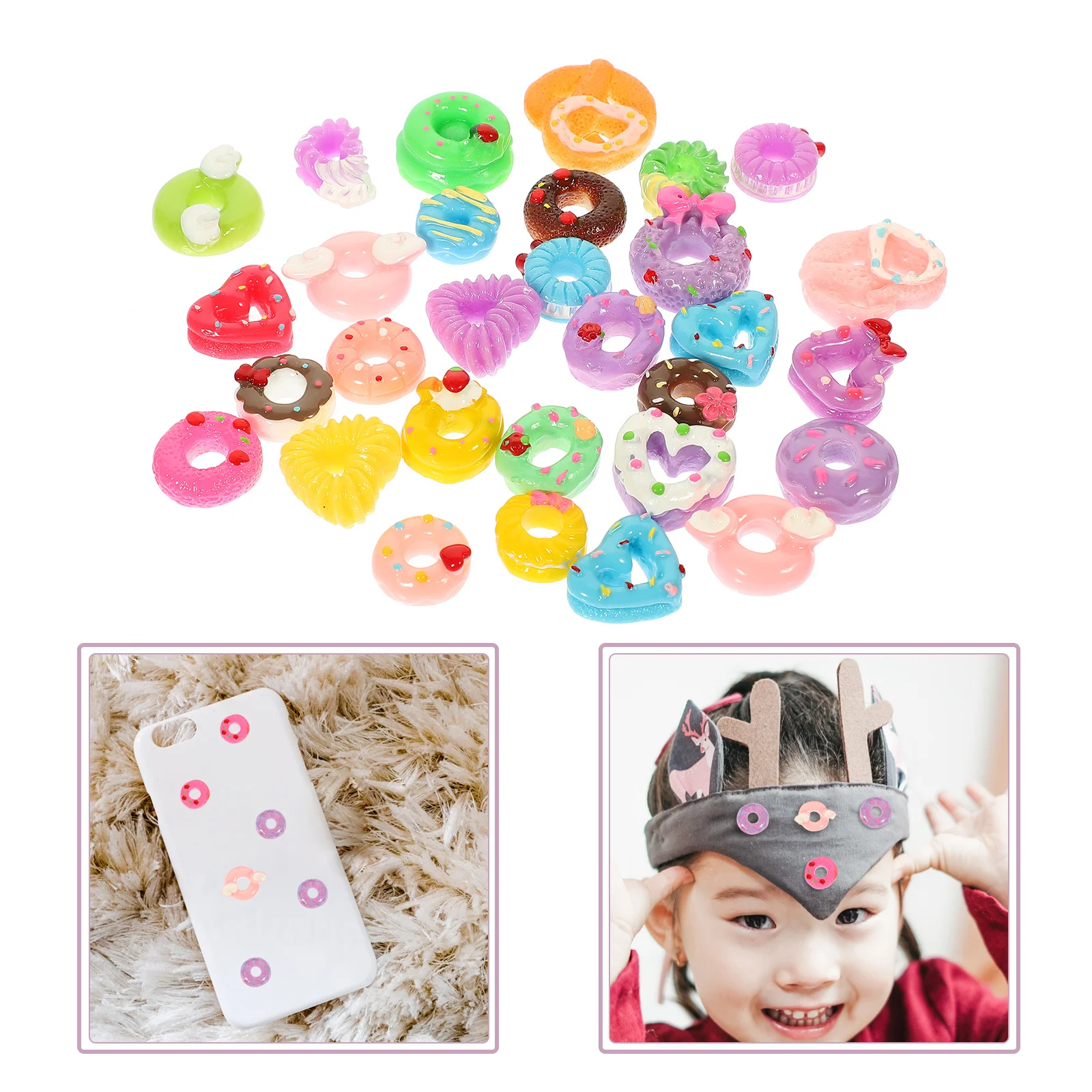30Pcs Mini Donut Resin Ornaments Simulation Food Accessories DIY Phone Cover Charms Phone Shell Craft Decorations Handmade