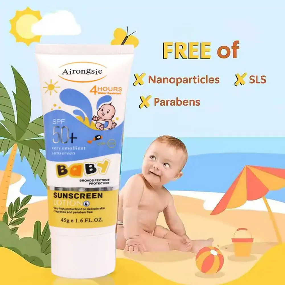 Airongsje SPF50+ Baby Sunscreen Lotion, Water Resistant Fragrance-Free Sunblock, Gentle Broad Spectrum Protection for Kids
