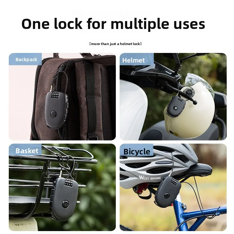 Portable Steel Wire Lock, Stretchable Steel Wire Helmet Lock, Baby Car Lock, Portable Treasure Ruyi Steel Wire Portable Lock