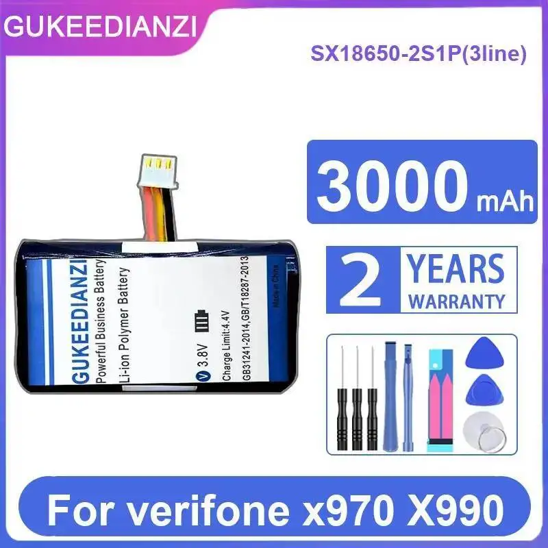 Long-Lasting 3000Mah Card Reader Battery SX18650-2S1P 3Line For Verifone X970 X990