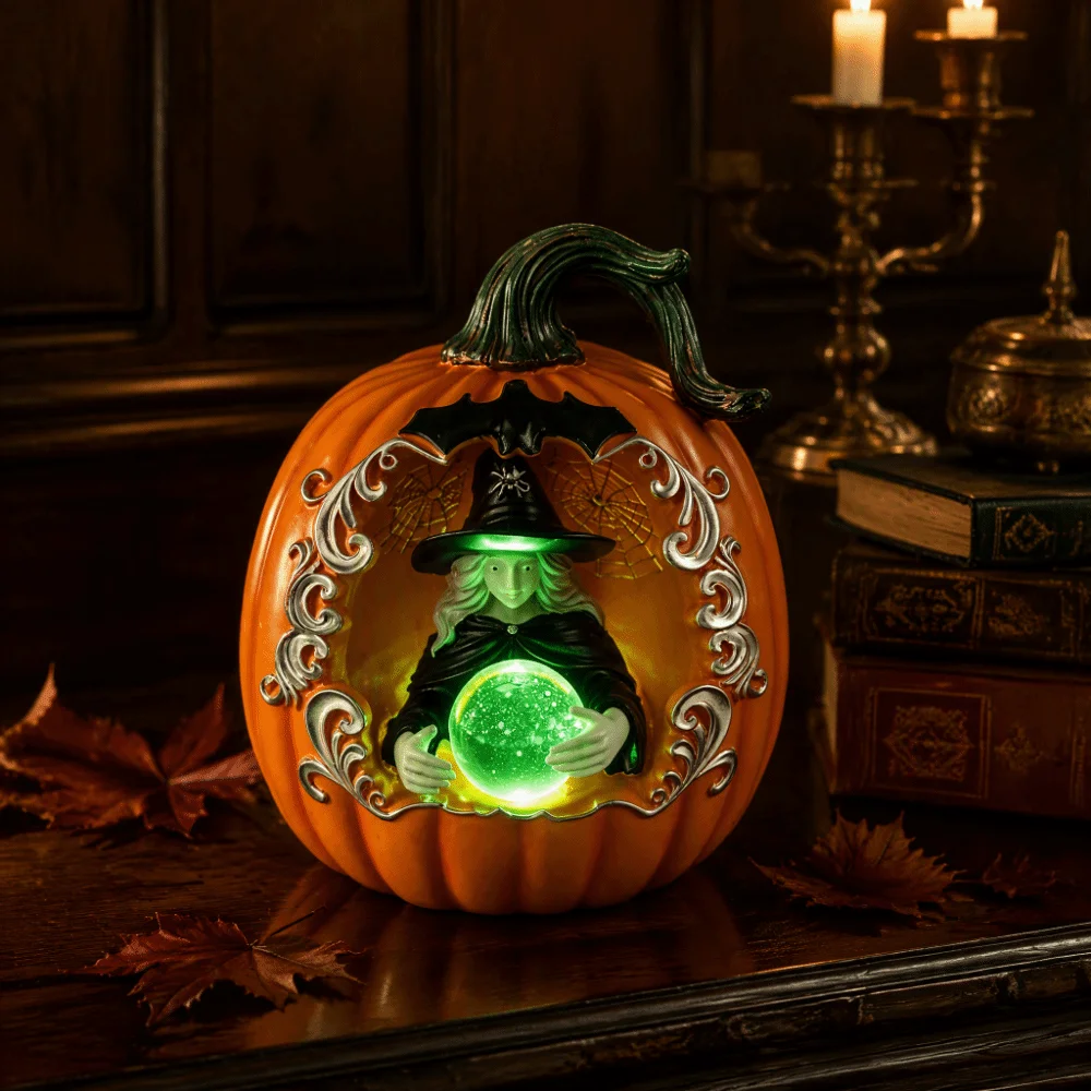 Witch Pumpkin Resin Resin Pumpkin Witchy Night Light Glowing Pumpkin Lamp Tabletop Glowing Halloween Pumpkin Light Halloween