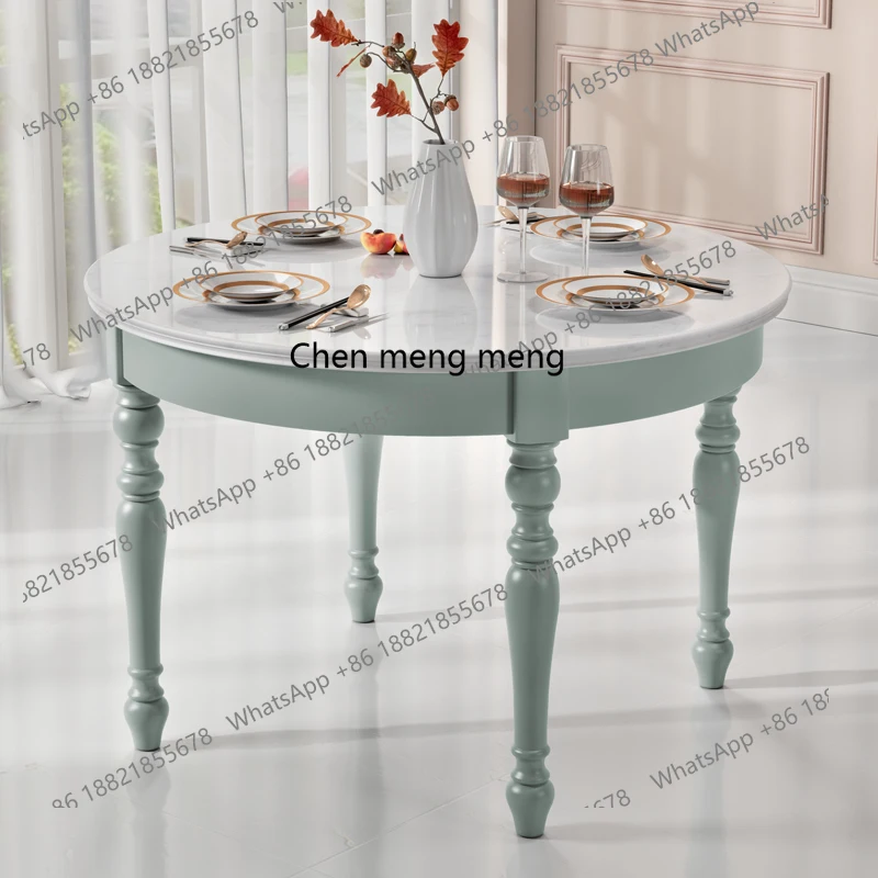 

French Cream Style Round Table Marble American Solid Wood Dining Table Household Combination New Modern Light Luxury