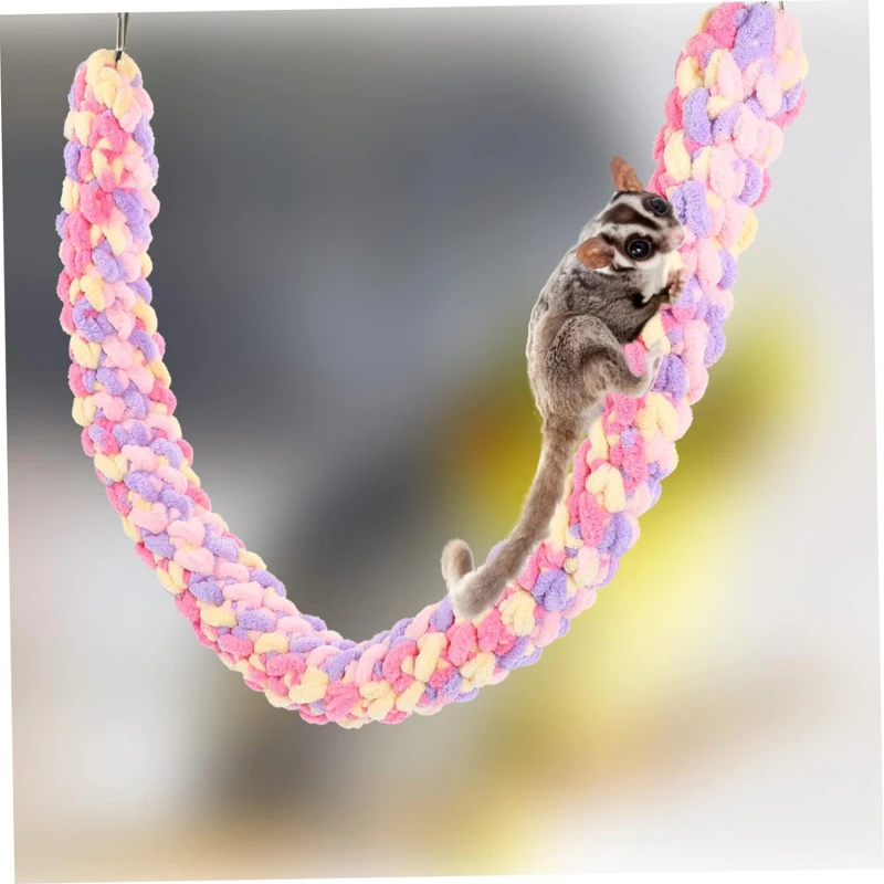 Sugar Glider Climbing Rope Thick Soft Hamster Swing Rope Braided with Hanging Lock Buckle Hanging Rat Toy Guinea Parrot